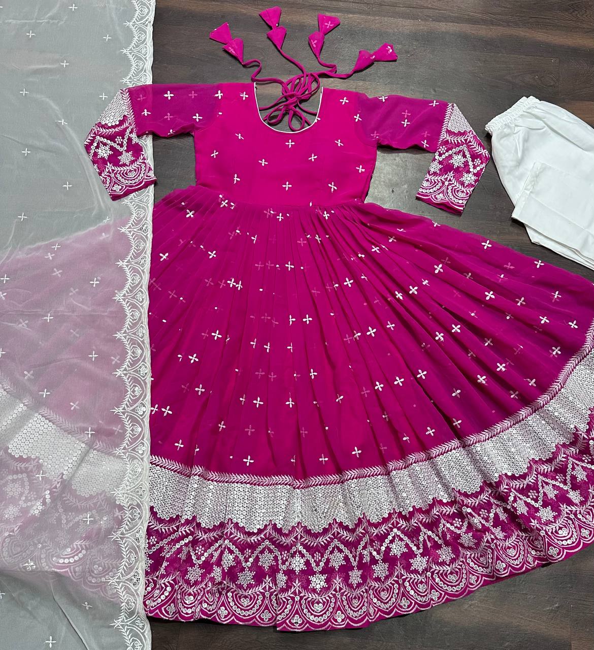 Mesmerizing Pink Color All Over Embroidery Work Gown