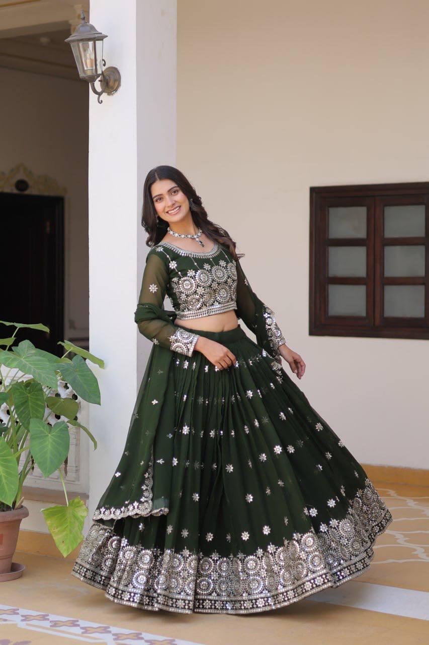 Eyes Catching Georgette Mustard & Mehndi Color Gown