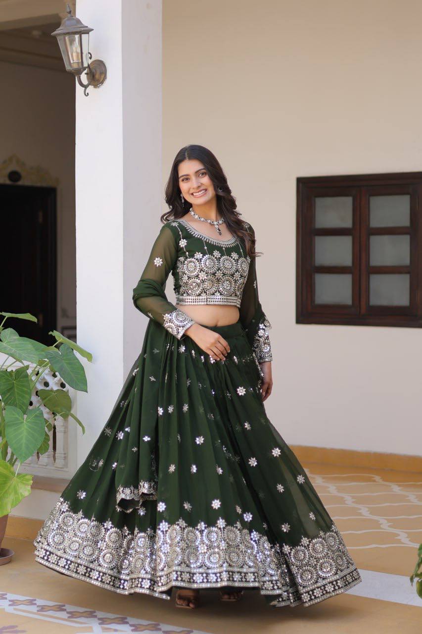 Eyes Catching Georgette Mustard & Mehndi Color Gown