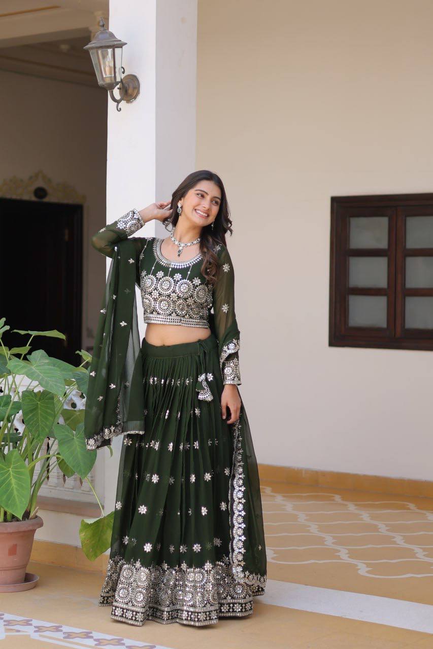 Eyes Catching Georgette Mustard & Mehndi Color Gown