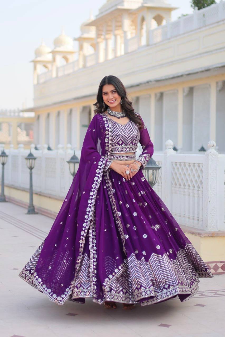 Ravishing 7mm Sequence Purple & Pink Color Lehenga Choli