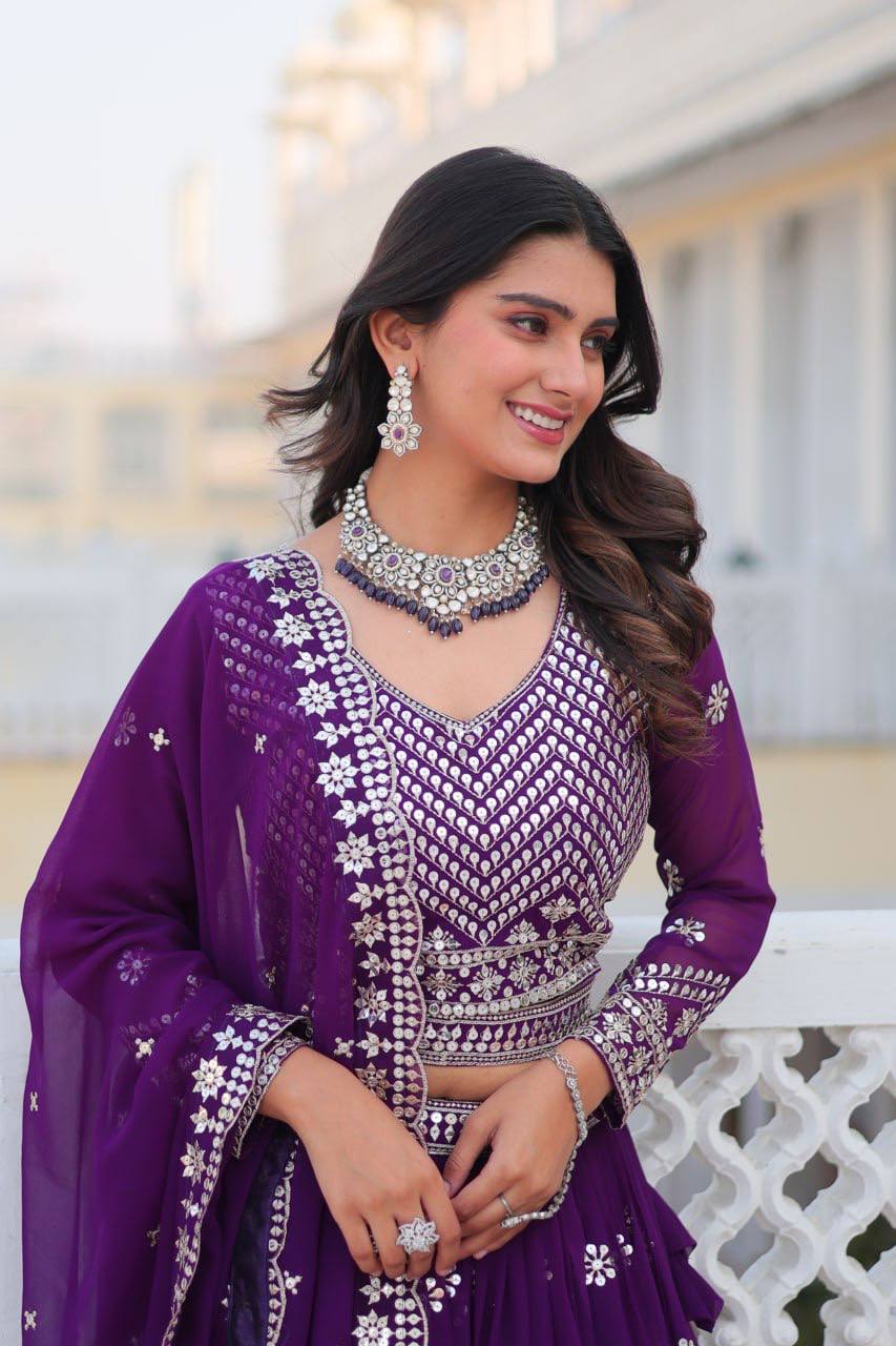Ravishing 7mm Sequence Purple & Pink Color Lehenga Choli
