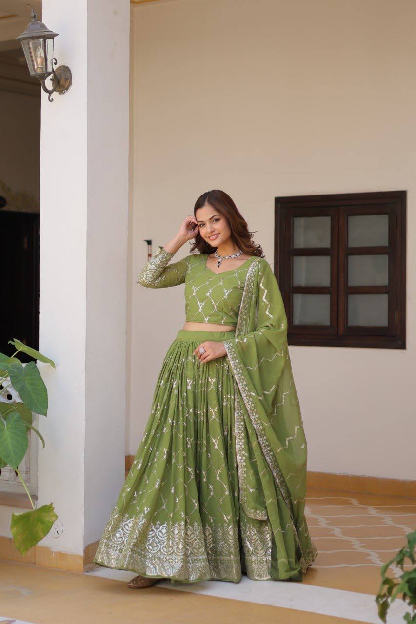 Lovely Perrot & Pink Color Georgette Lehenga Choli