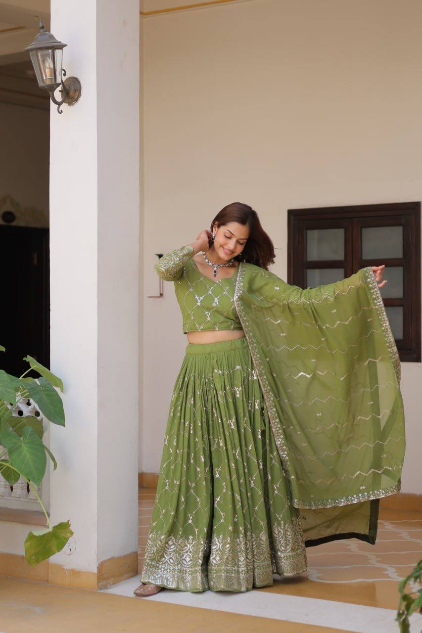Lovely Perrot & Pink Color Georgette Lehenga Choli