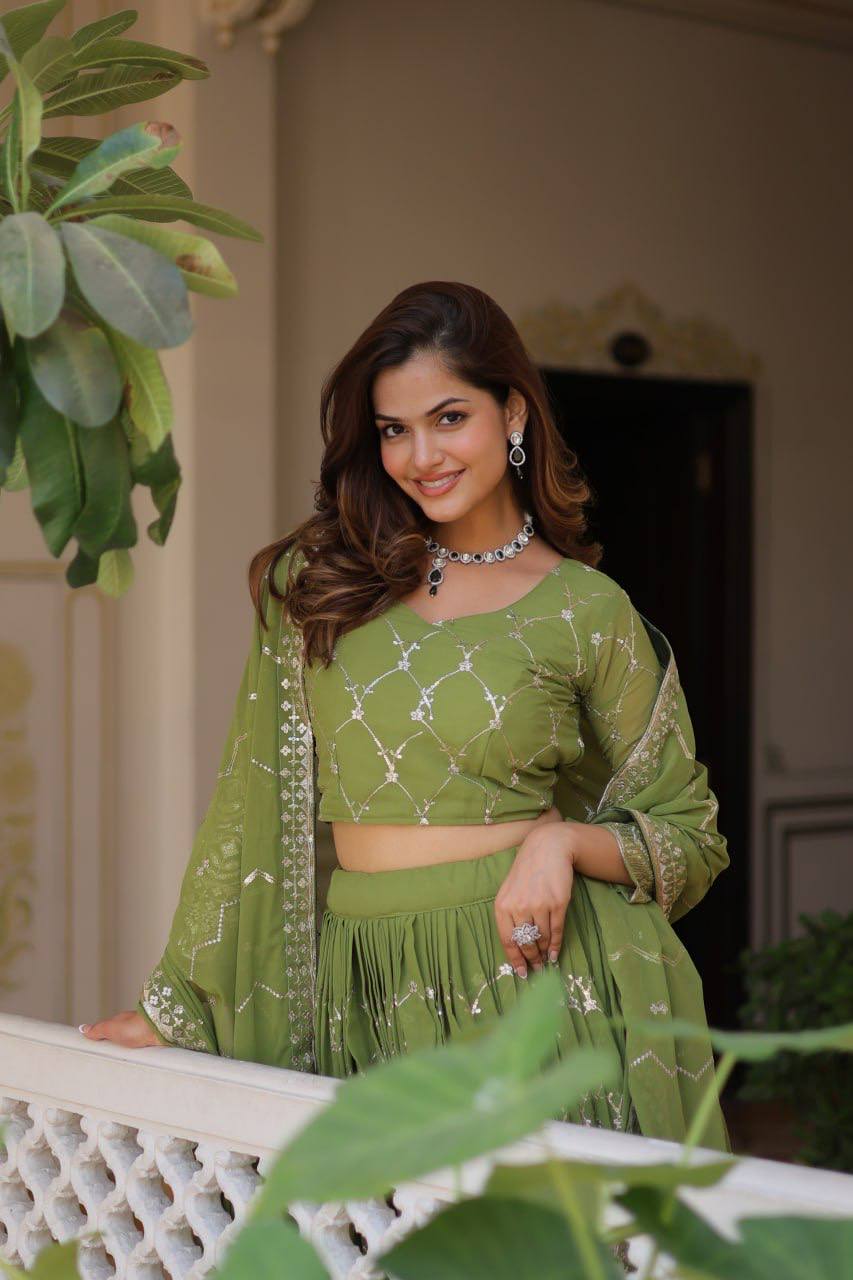 Lovely Perrot & Pink Color Georgette Lehenga Choli