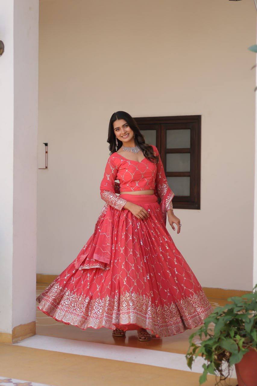 Lovely Perrot & Pink Color Georgette Lehenga Choli