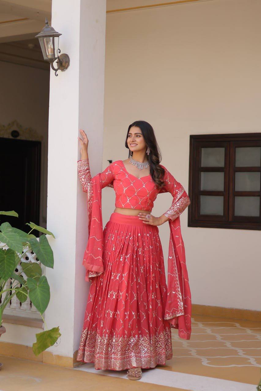 Lovely Perrot & Pink Color Georgette Lehenga Choli