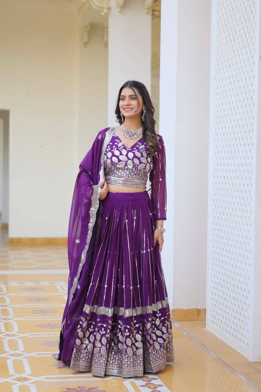 Attractive Pink & Purple Color Georgette Lehenga Choli