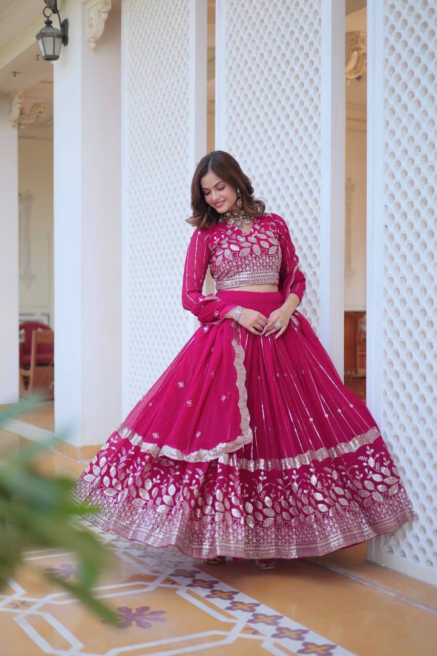Attractive Pink & Purple Color Georgette Lehenga Choli