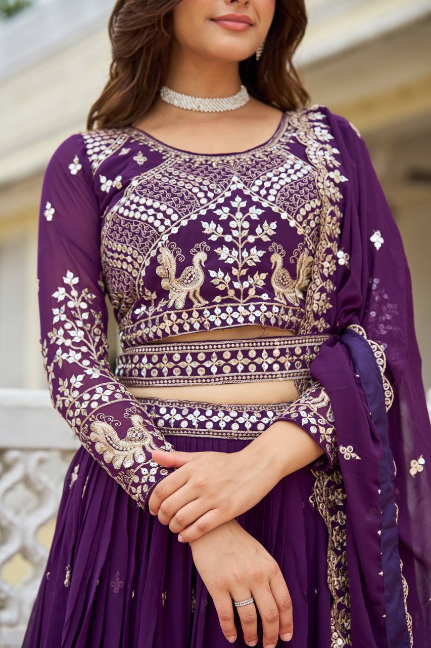 Imposing Sequence Work With Belt Purple & Brown Color Lehenga Choli