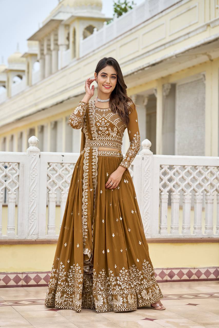 Imposing Sequence Work With Belt Purple & Brown Color Lehenga Choli
