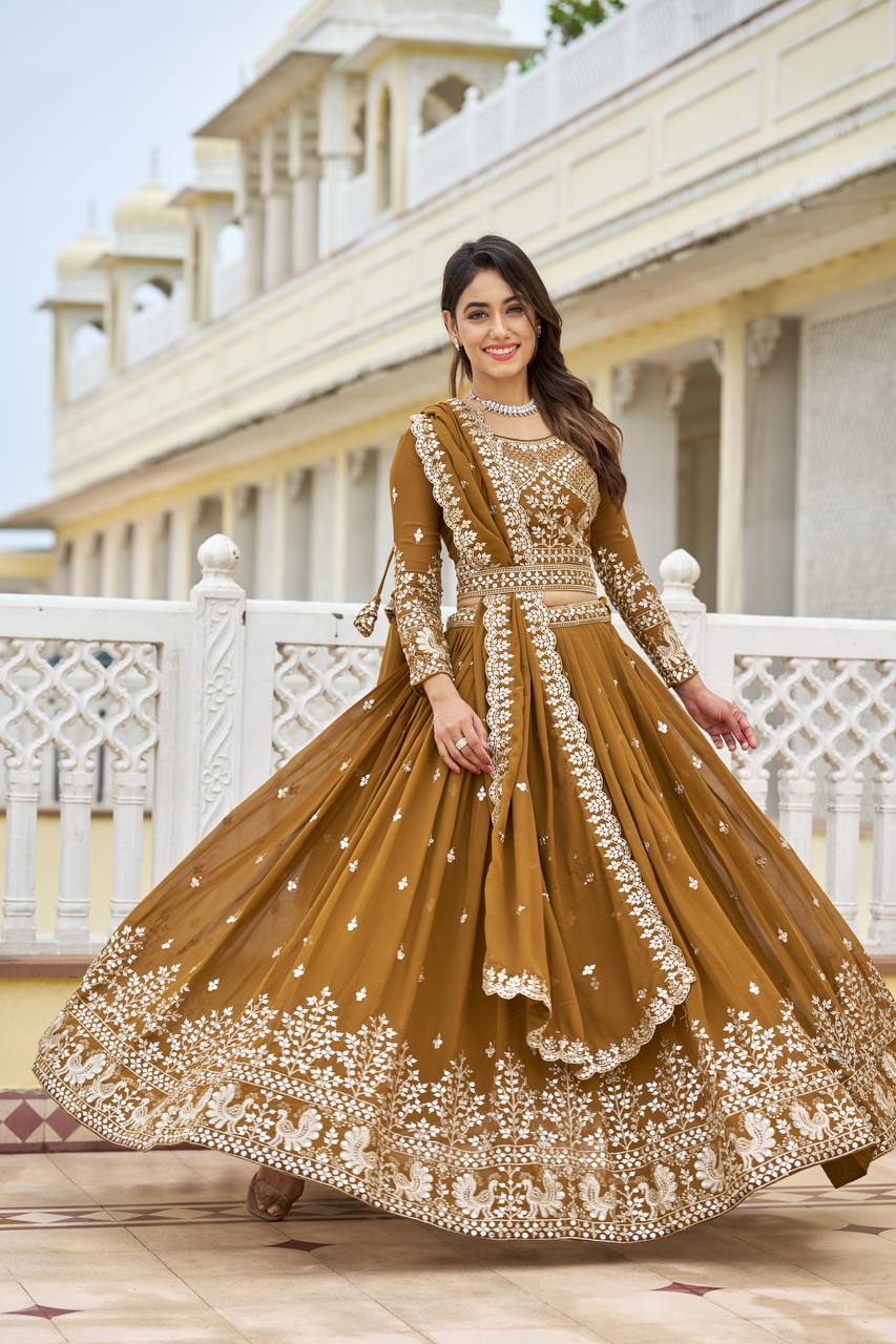Imposing Sequence Work With Belt Purple & Brown Color Lehenga Choli