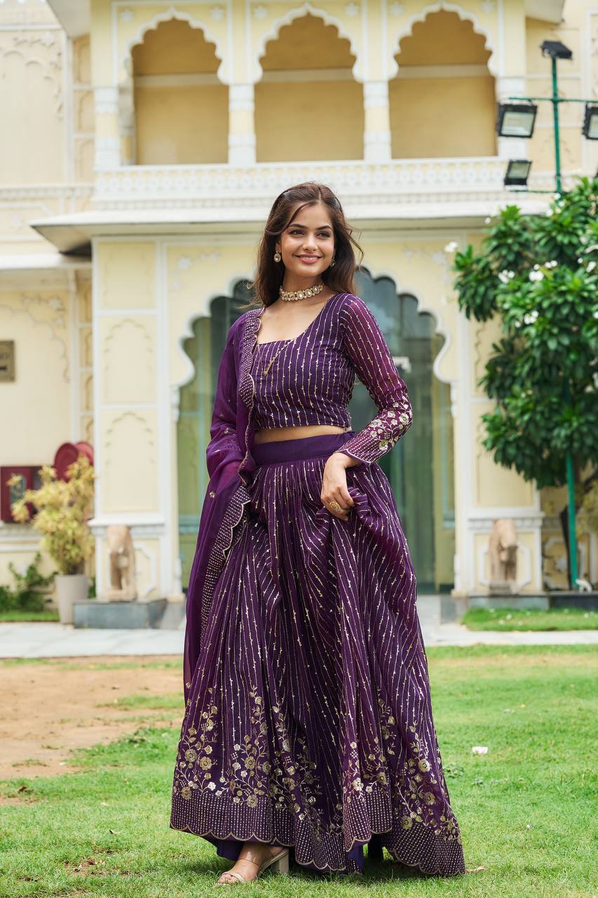 Fantastic Georgette Wine & Pink Color Lehenga Choli