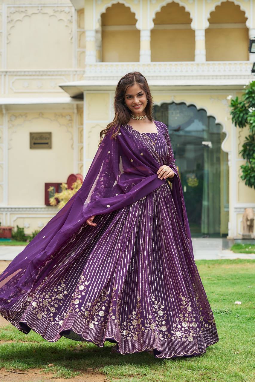 Fantastic Georgette Wine & Pink Color Lehenga Choli
