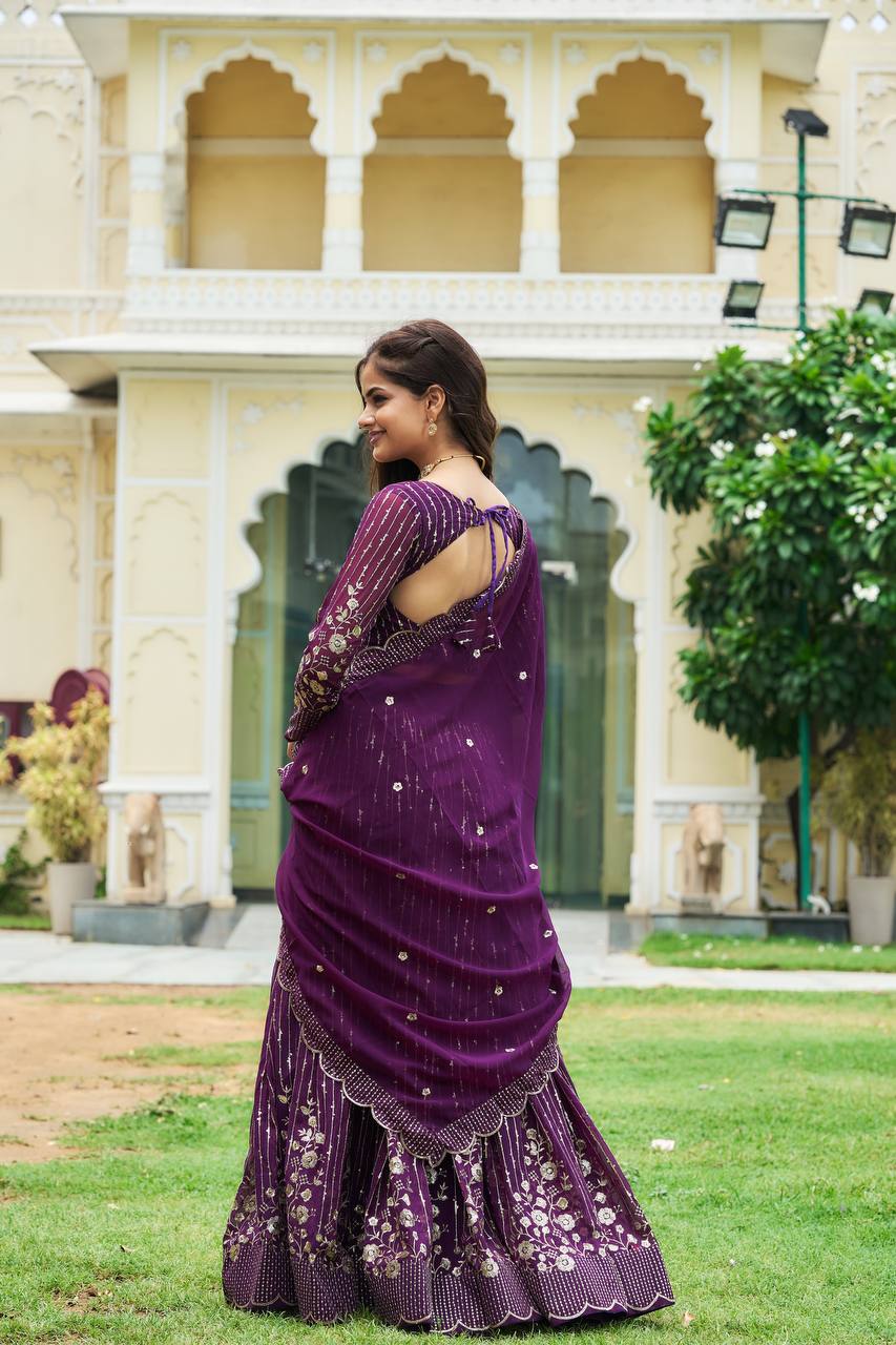 Fantastic Georgette Wine & Pink Color Lehenga Choli