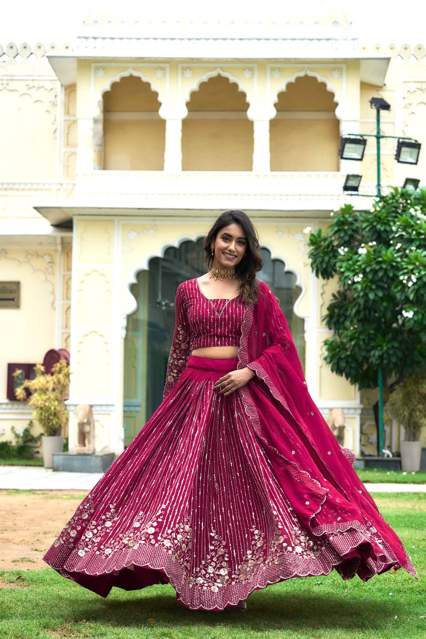 Fantastic Georgette Wine & Pink Color Lehenga Choli