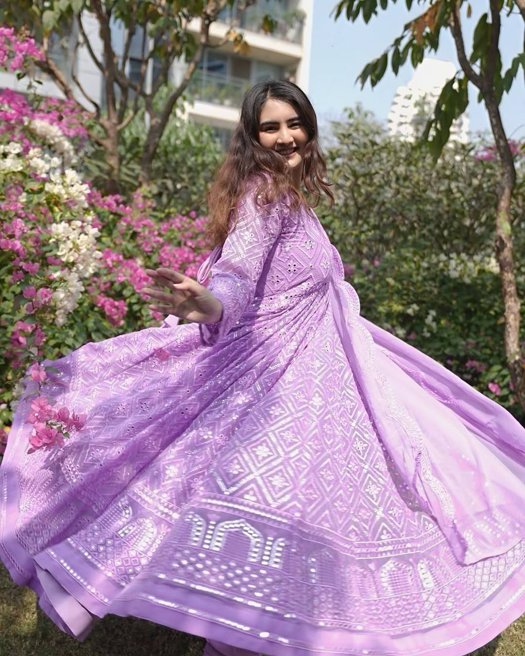 Fabulous Purple Color Embroidered Work Gown TD-6046