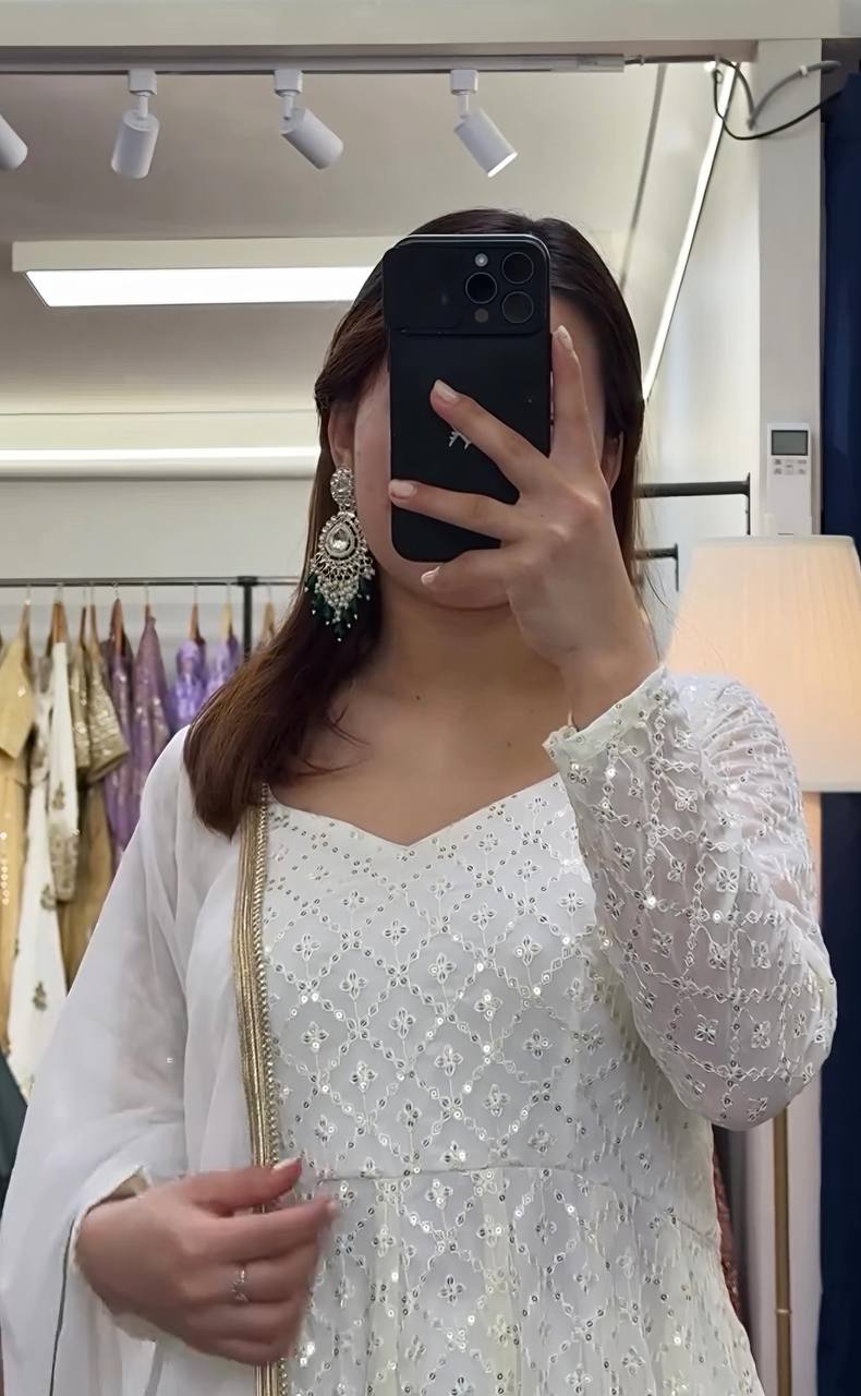 Stylish Sequins Work White Color Gown TD-6048