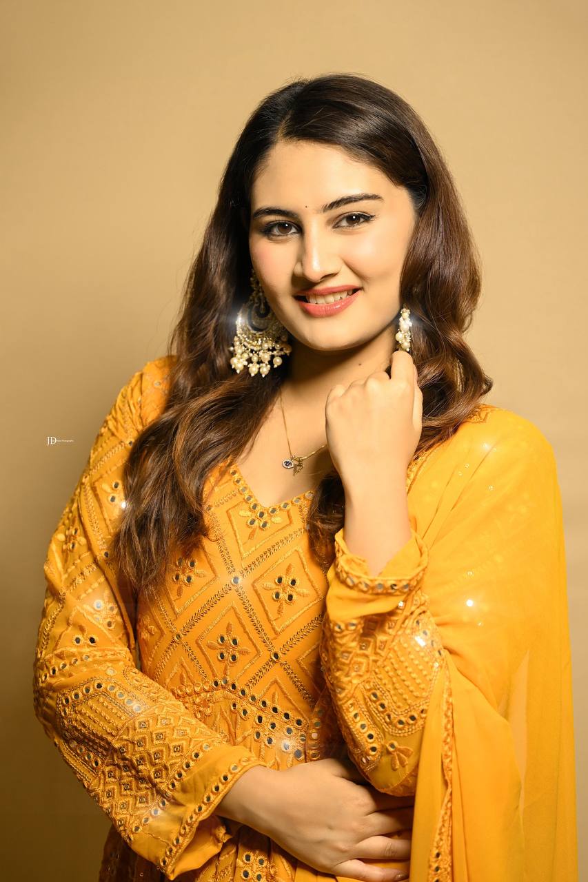 Glimmering Sequins Work Mustard Color Gown TD-6042