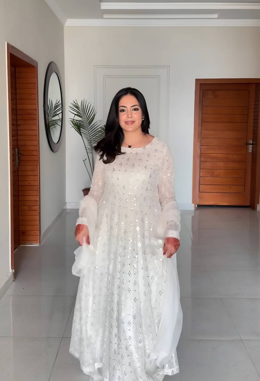 Marvelous Embroidered Work White Color Gown TD-6053