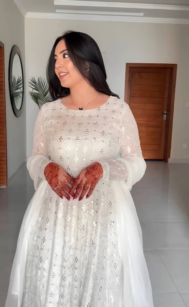 Marvelous Embroidered Work White Color Gown TD-6053