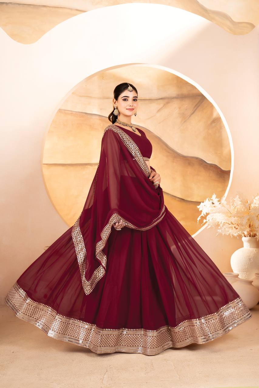 Demanding Embroidered Work Maroon, Wine & Pink Color Lehenga Choli TD-6055
