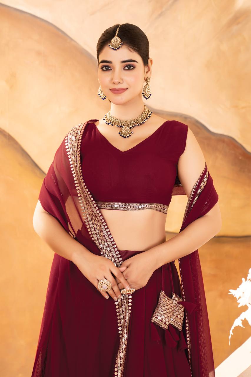 Demanding Embroidered Work Maroon, Wine & Pink Color Lehenga Choli TD-6055