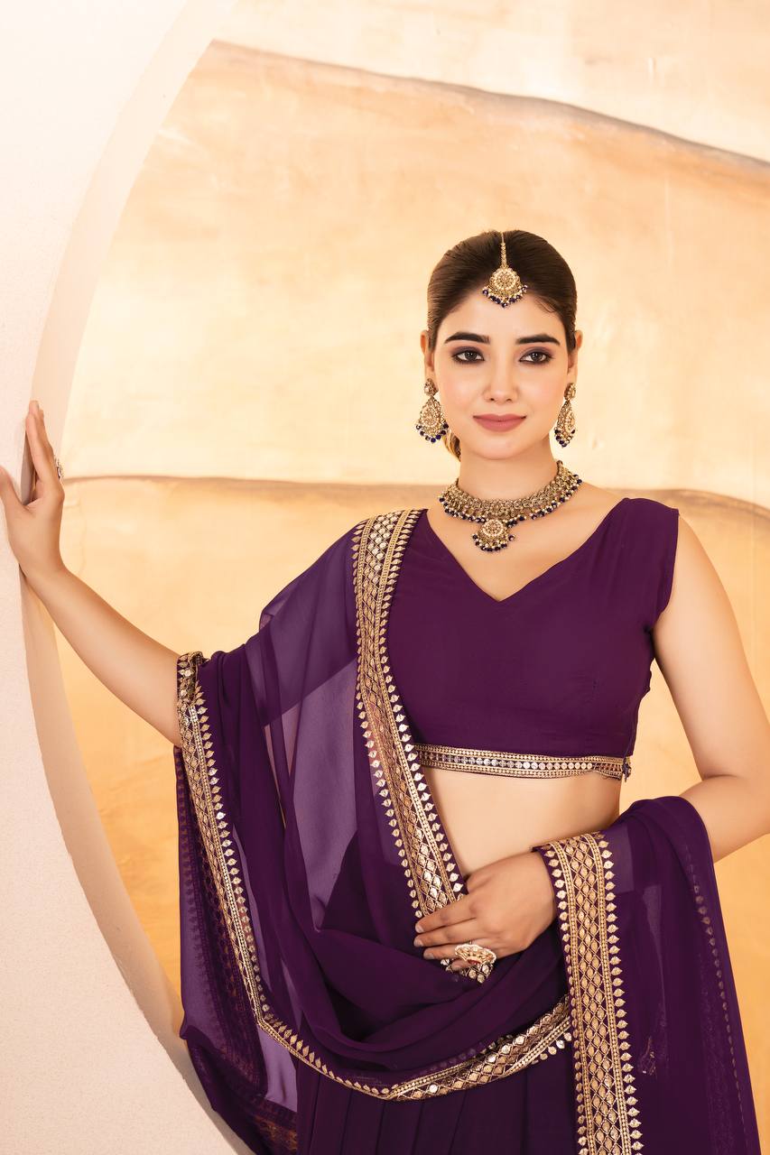 Demanding Embroidered Work Maroon, Wine & Pink Color Lehenga Choli TD-6055