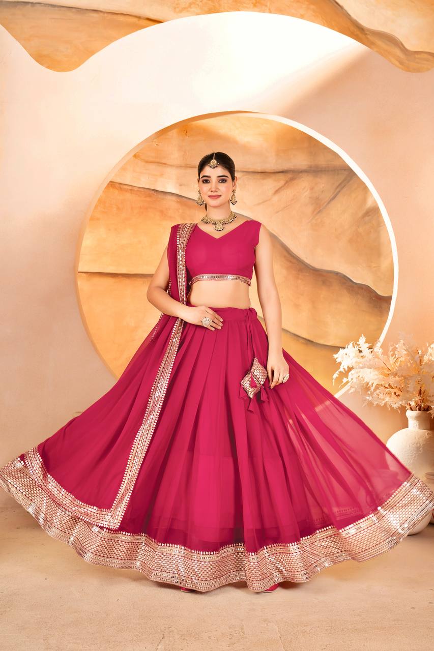 Demanding Embroidered Work Maroon, Wine & Pink Color Lehenga Choli TD-6055