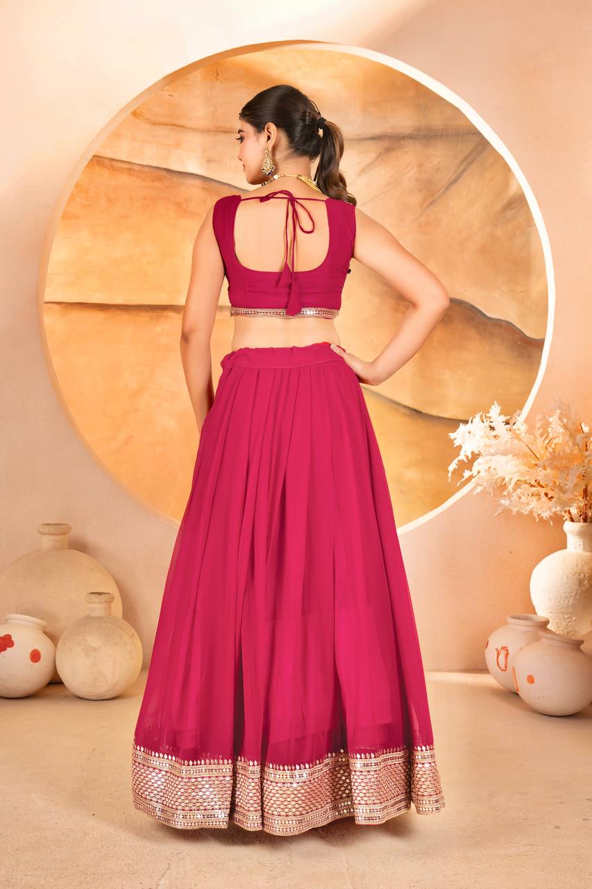 Demanding Embroidered Work Maroon, Wine & Pink Color Lehenga Choli TD-6055