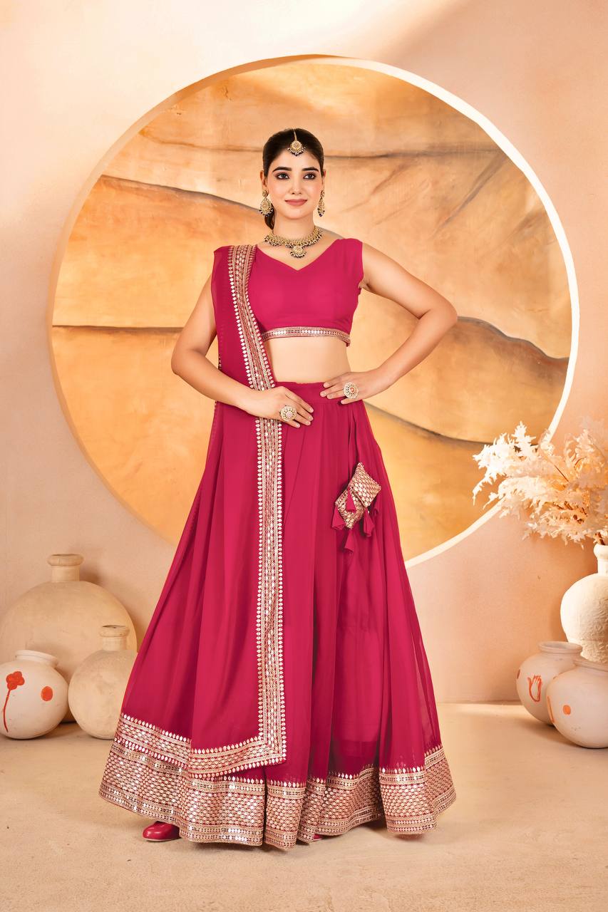 Demanding Embroidered Work Maroon, Wine & Pink Color Lehenga Choli TD-6055