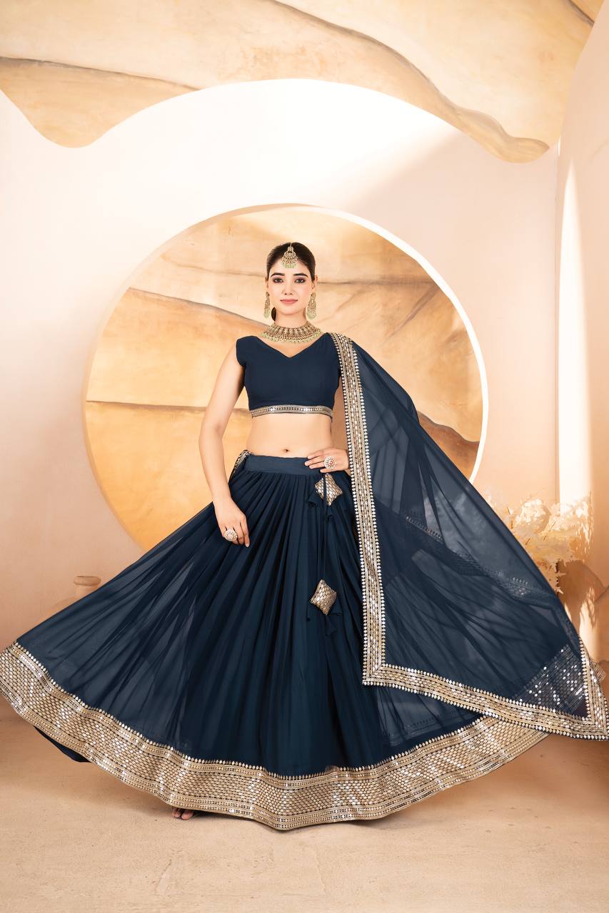 Demanding Embroidered Work Teal Blue & Black Color Lehenga Choli TD-6055