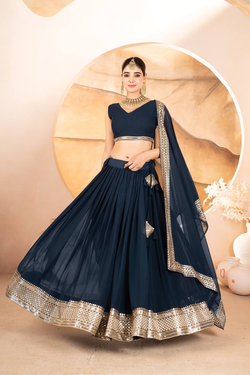 Demanding Embroidered Work Teal Blue & Black Color Lehenga Choli TD-6055