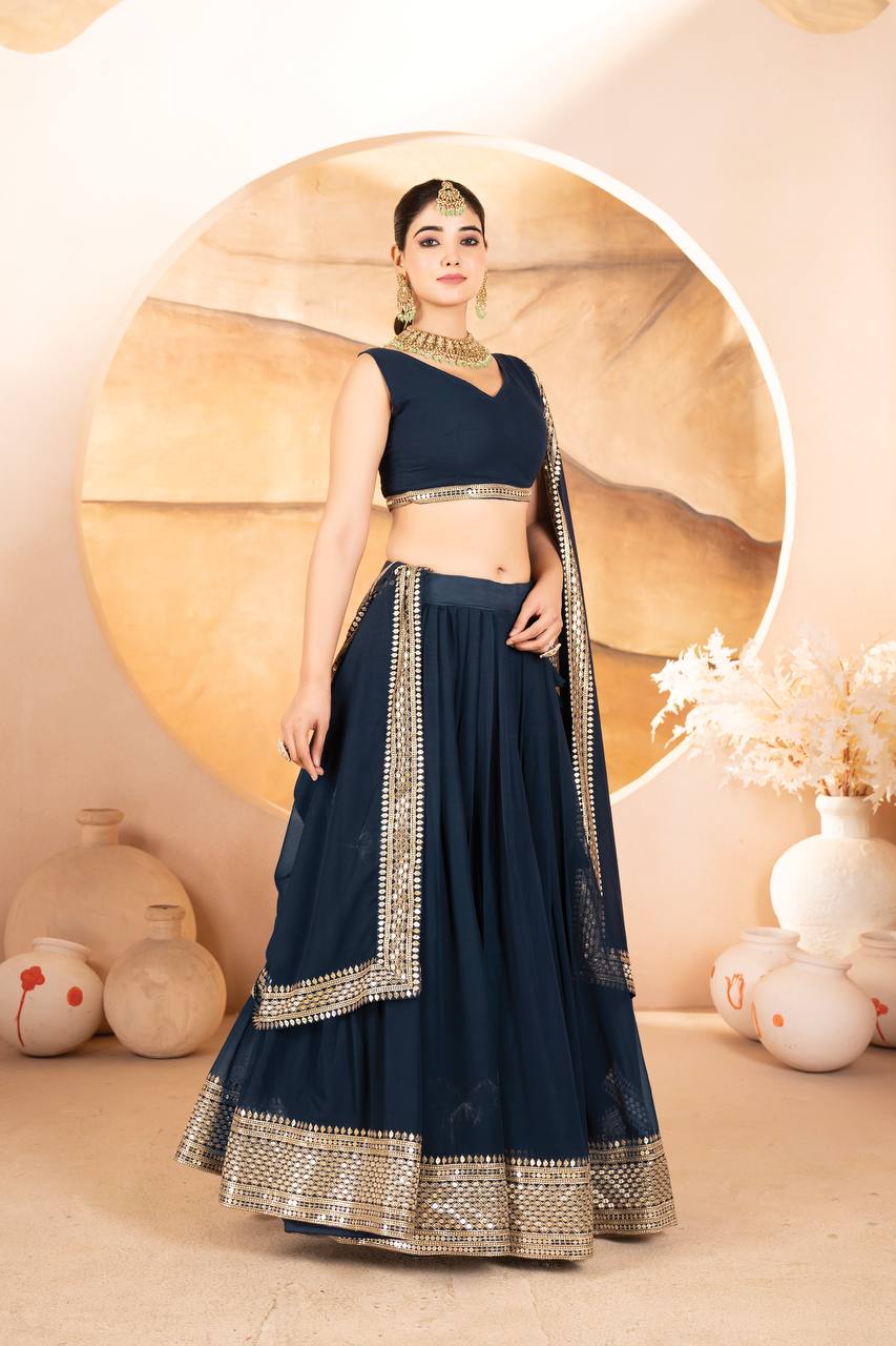 Demanding Embroidered Work Teal Blue & Black Color Lehenga Choli TD-6055