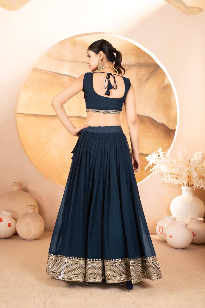 Demanding Embroidered Work Teal Blue & Black Color Lehenga Choli TD-6055