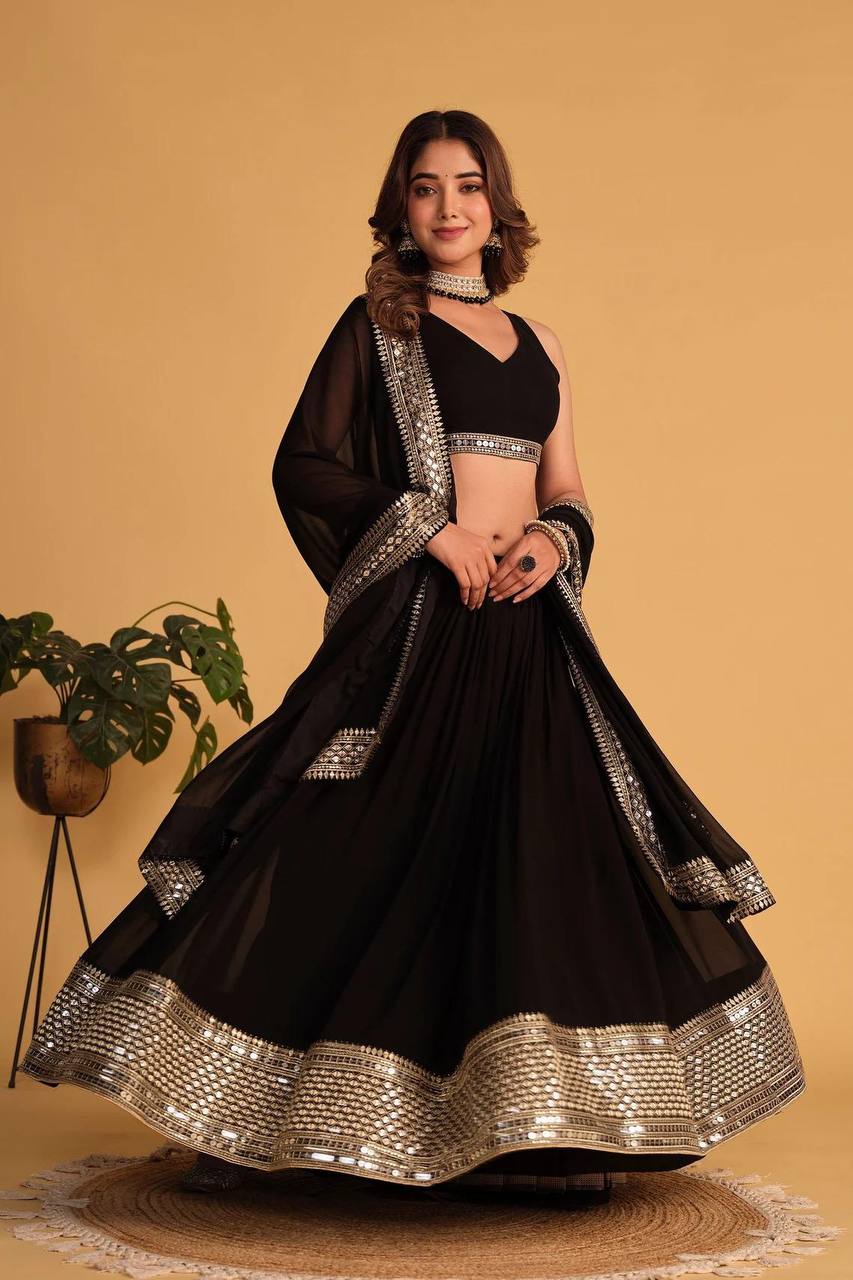Demanding Embroidered Work Teal Blue & Black Color Lehenga Choli TD-6055