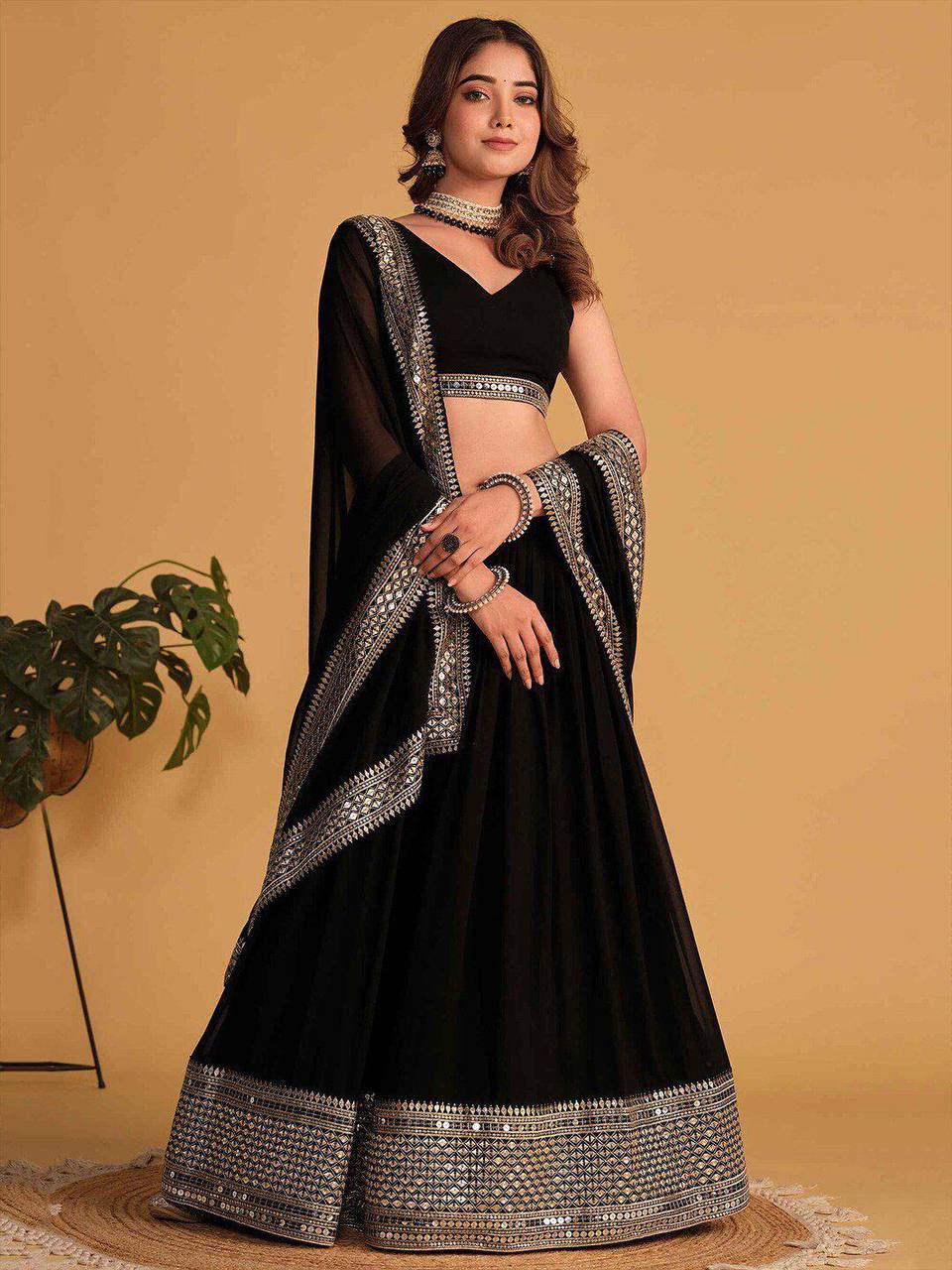 Demanding Embroidered Work Teal Blue & Black Color Lehenga Choli TD-6055