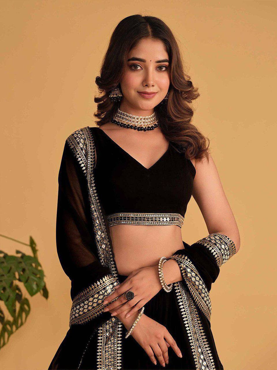 Demanding Embroidered Work Teal Blue & Black Color Lehenga Choli TD-6055