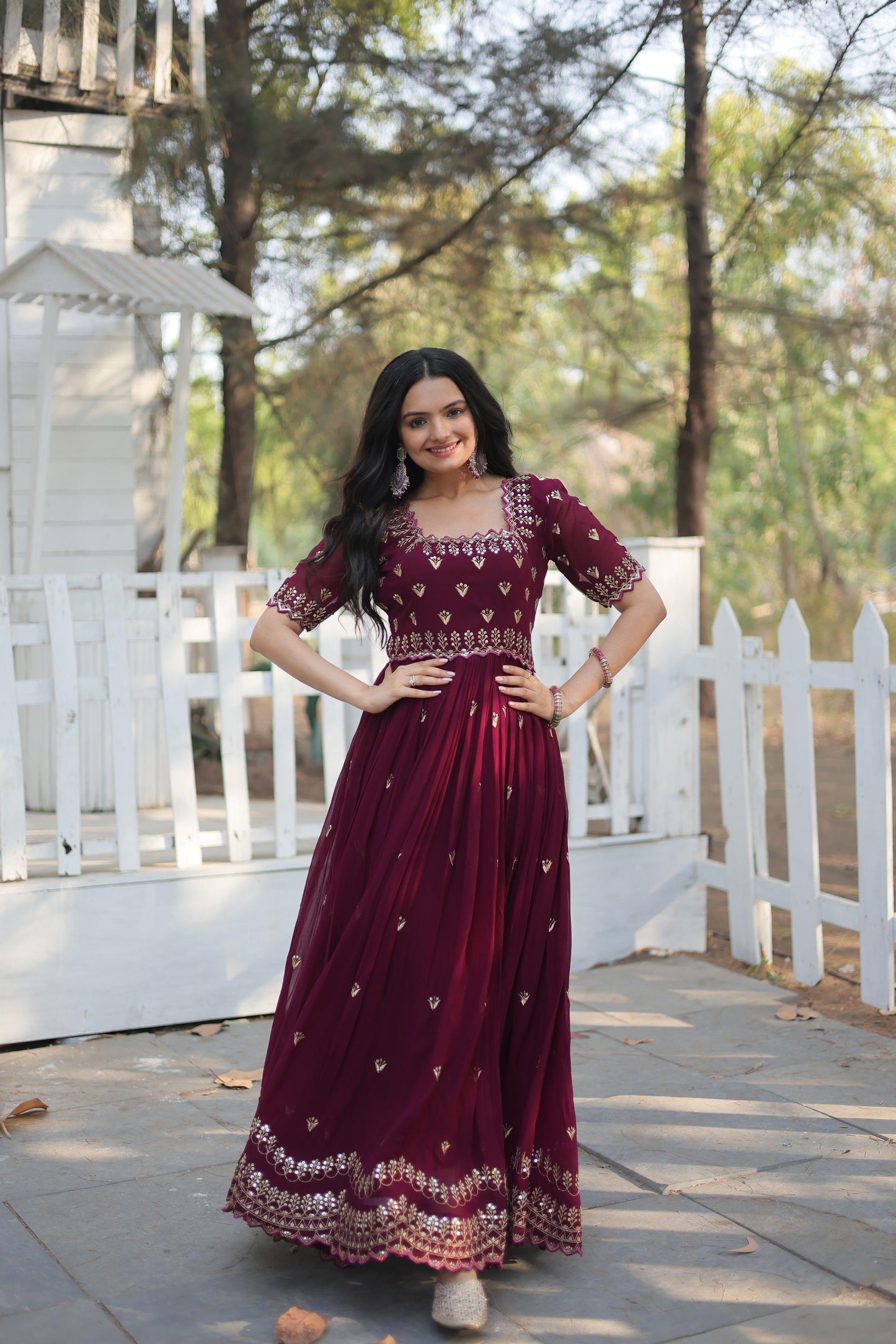 Wedding Wear Embroidery Work Maroon Color Gown