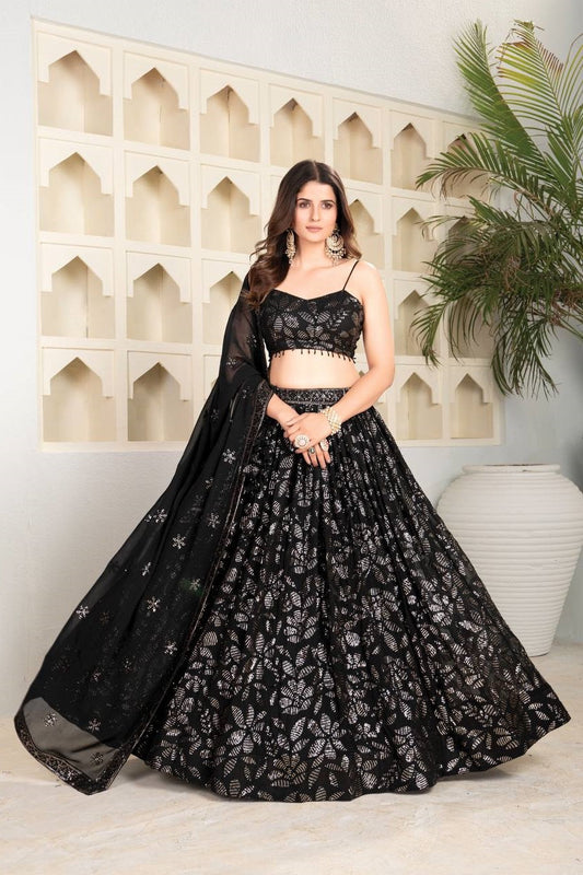 Premium Quality Black Color Faux Blooming Traditional Lehenga Choli