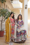 Admiring Digital printed Russian Pink And Purple Multi Color Gown