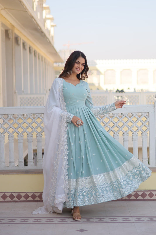 Stunning Sky Blue Color Georgette Anarkali Gown