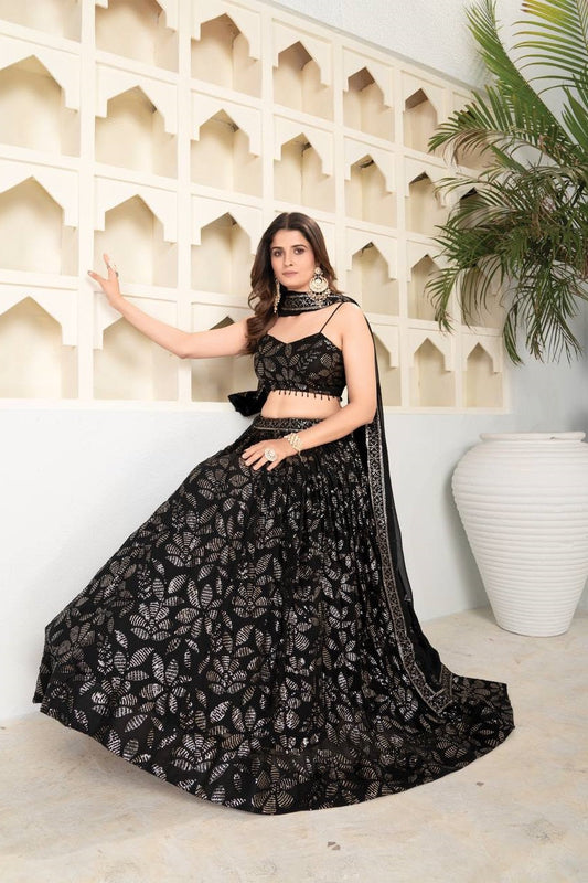 Premium Quality Black Color Faux Blooming Traditional Lehenga Choli