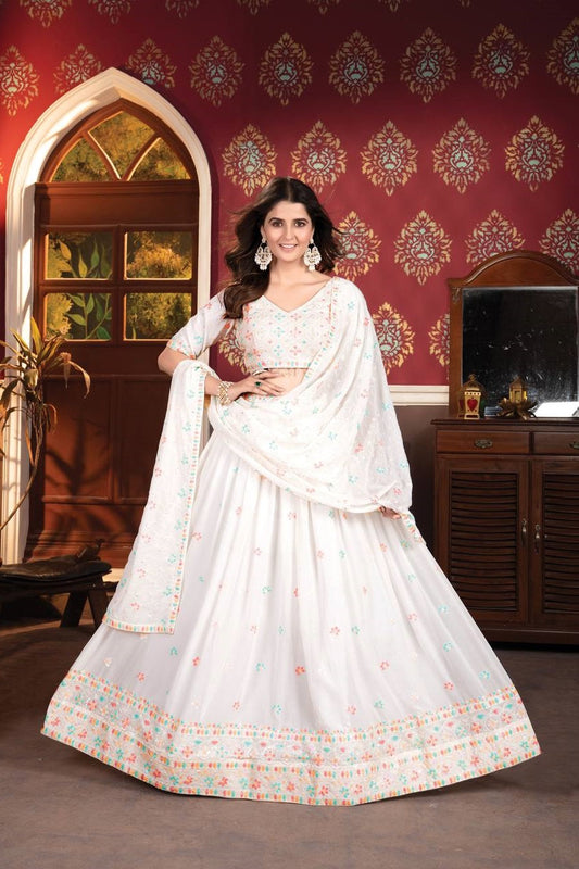 Fancy White Color Sequence Embroidered Lehenga Choli