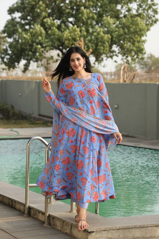 Luxuriant Light Blue Color Georgette Anarkali Suit Set TD-6020