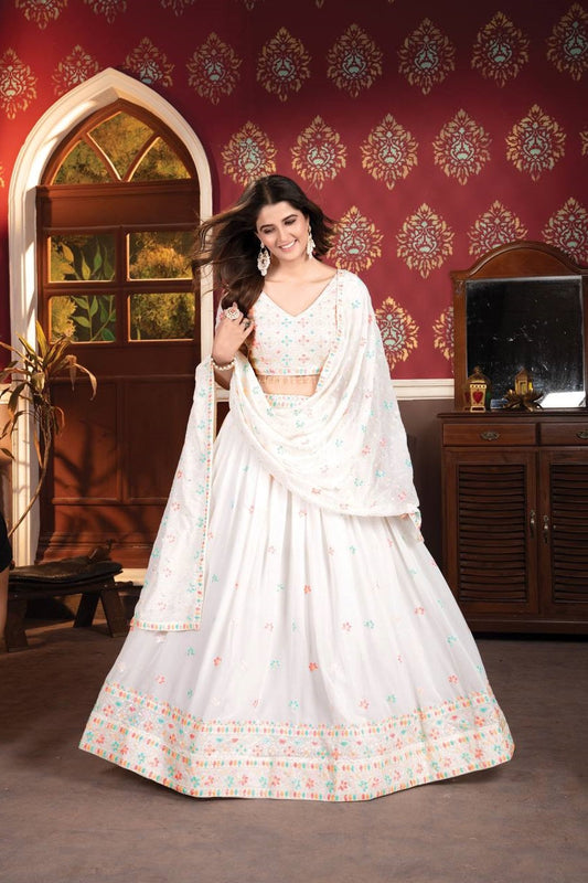 Fancy White Color Sequence Embroidered Lehenga Choli