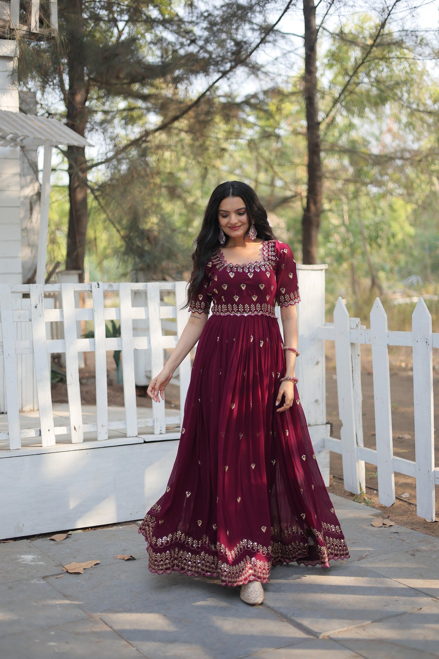 Wedding Wear Embroidery Work Maroon Color Gown