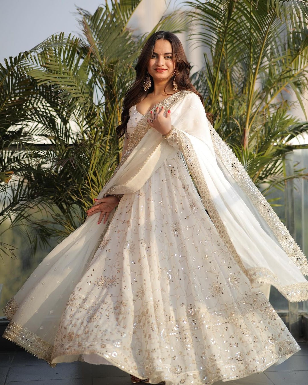 Wonderful White Color Georgette Anarkali Suit Set