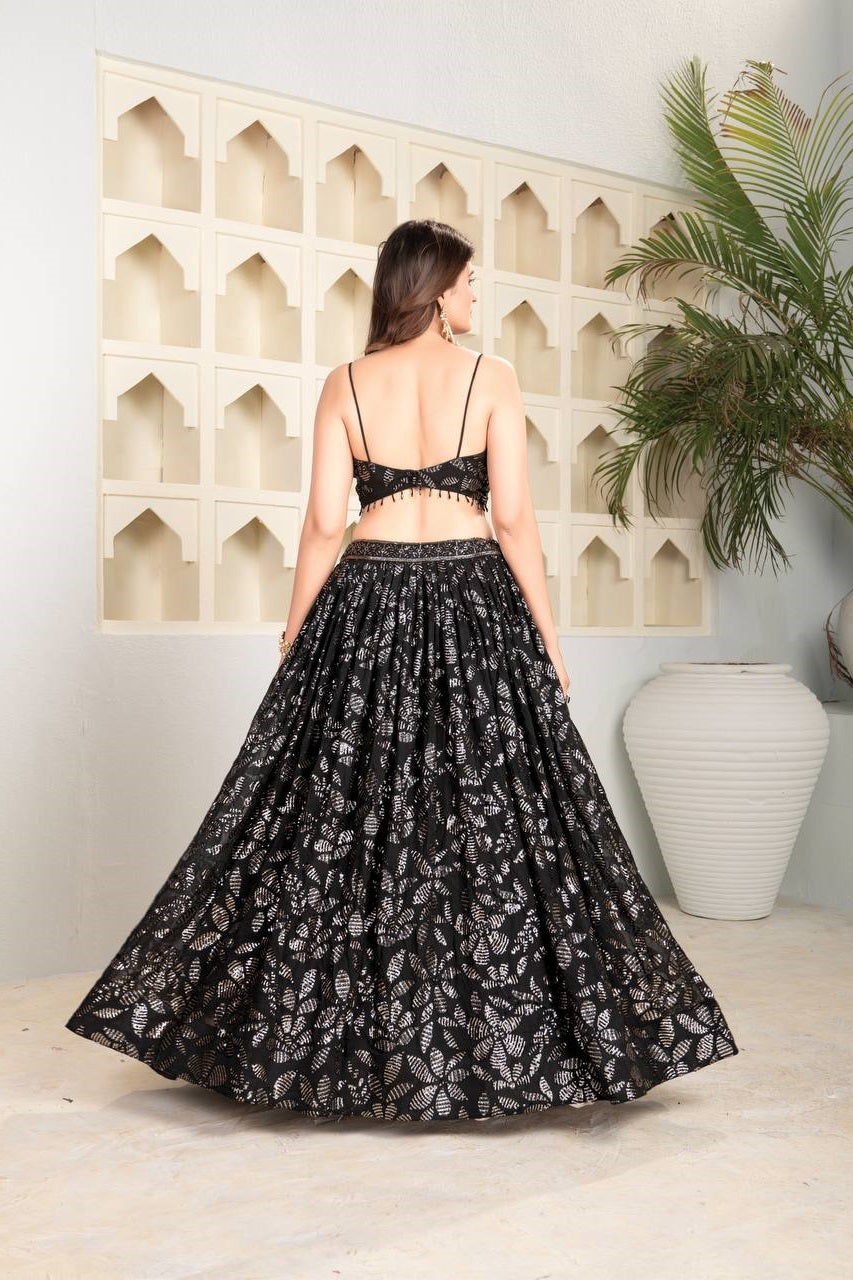 Premium Quality Black Color Faux Blooming Traditional Lehenga Choli