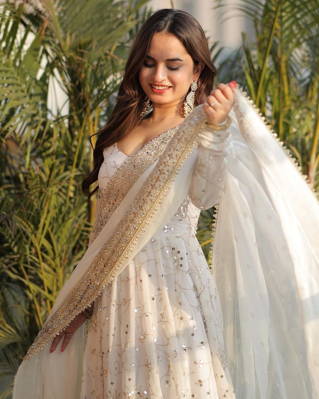 Wonderful White Color Georgette Anarkali Suit Set